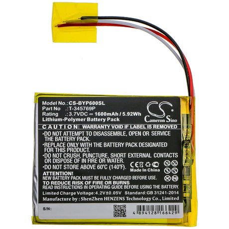 3.7V, Li-Polymer, 1600mAh, E-book, E-reader battery fits Boyue, T-345769p, P6, 5.92Wh E-book, E-reader Cameron Sino Technology Limited