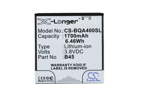3.8V, Li-Polymer, 1700mAh, SmartPhone battery fits Malata, Bq, B45, Aquaris 4, 6.46Wh Mobile, SmartPhone Cameron Sino Technology Limited (Smartphone)