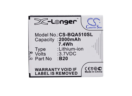 3.7V, Li-ion, 2000mAh, SmartPhone battery fits Bq, B20, Aquaris 5.0 Hd, 7.4Wh Mobile, SmartPhone Cameron Sino Technology Limited (Smartphone)