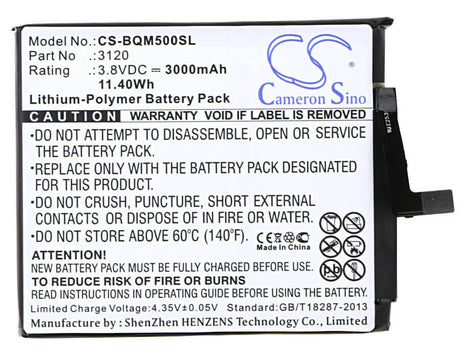3.8V, Li-Polymer, 3000mAh, SmartPhone battery fits Bq, 3120, Aquaris M5, 11.4Wh Mobile, SmartPhone Cameron Sino Technology Limited (Smartphone)