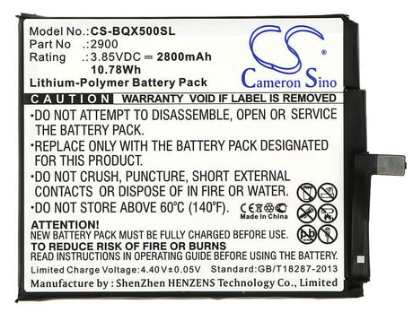 3.85V, Li-Polymer, 2800mAh, SmartPhone battery fits Bq, 2900, Aquaris X5, Aquaris X5 Cyanogen Edition, 10.78Wh Mobile, SmartPhone Cameron Sino Technology Limited (Smartphone)