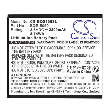 3.8V, Li-ion, 2300mAh, SmartPhone battery fits Bq, Bqs-5050, Bqs-5050, 8.74Wh Mobile, SmartPhone Cameron Sino Technology Limited (Smartphone)