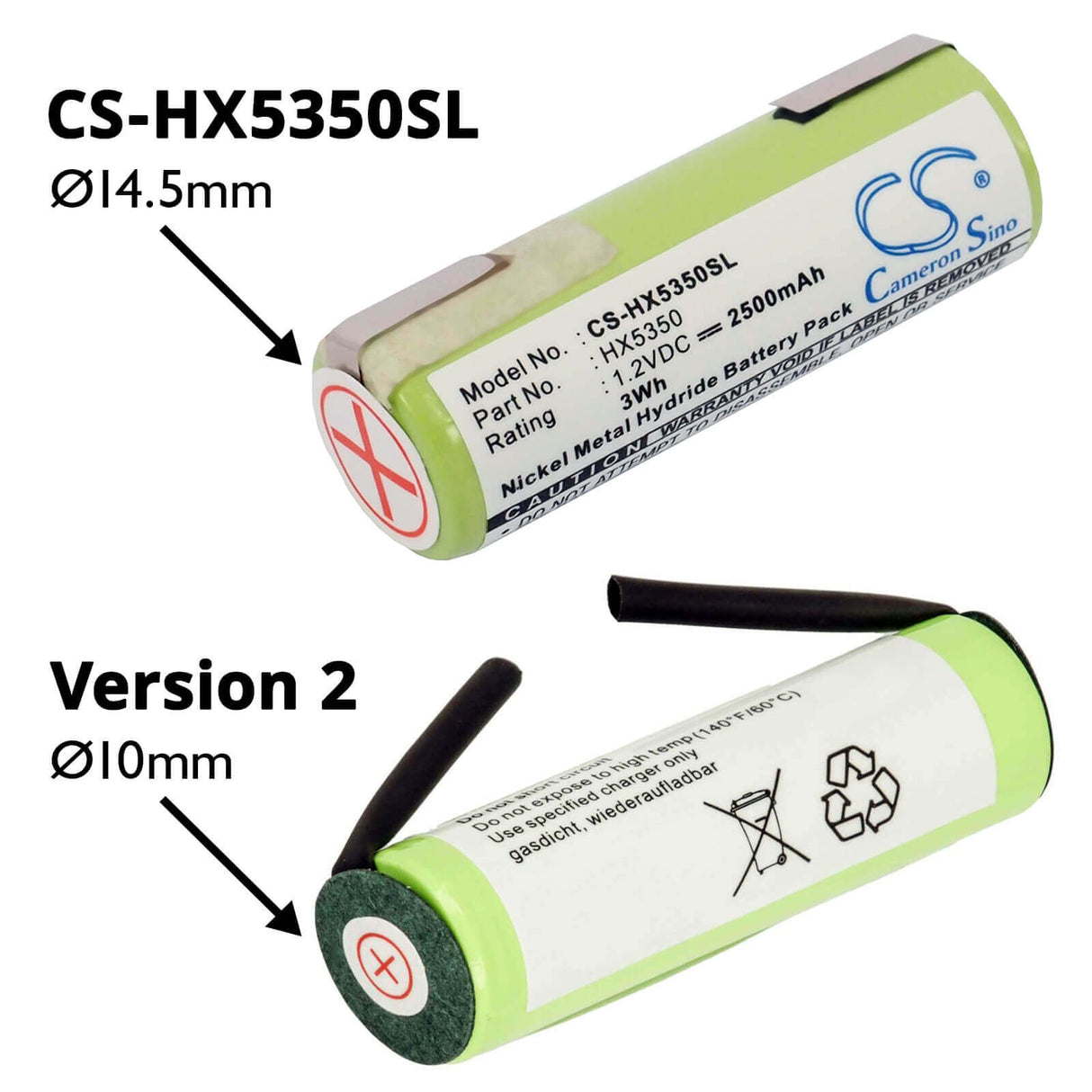 1.2V, Ni-MH, 2500mAh, Toothbrush battery fits Philips, Bella, Braun, 233.800886, 1530, 1590, 3Wh Toothbrush Cameron Sino Technology Limited