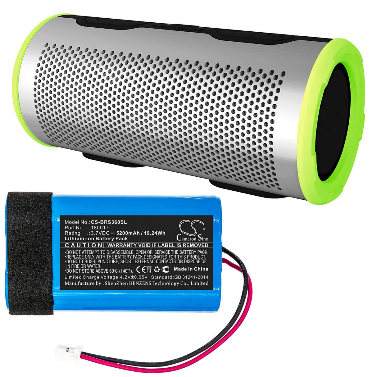 3.7V, Li-ion, 5200mAh, Speaker battery fits Braven, Stryde 360, 19.24Wh Speaker Cameron Sino Technology Limited