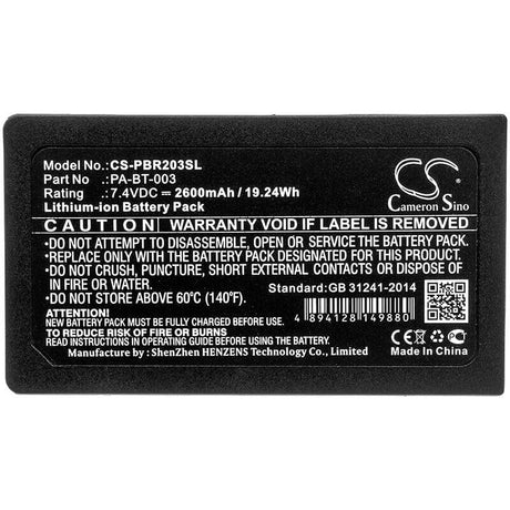 7.4V, Li-ion, 2600mAh, Portable Printer battery fits Brother, Pa-bt-003, Rj-2030, Rj-2050, 19.24Wh Portable Printer Cameron Sino Technology Limited