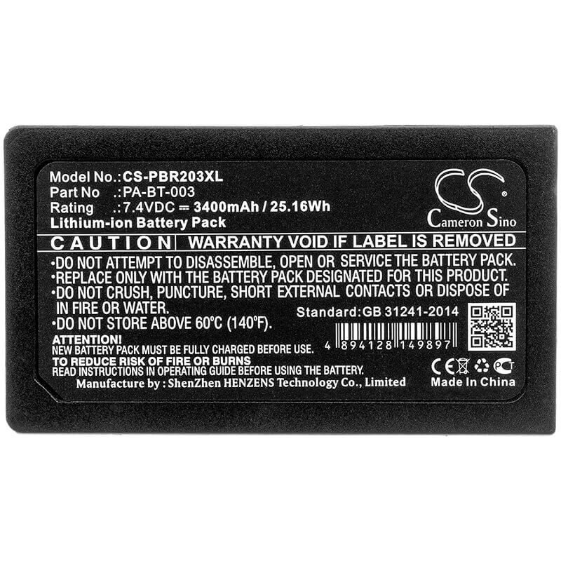7.4V, Li-ion, 3400mAh, Portable Printer battery fits Brother, Pa-bt-003, Rj-2030, Rj-2050, 25.16Wh Portable Printer Cameron Sino Technology Limited