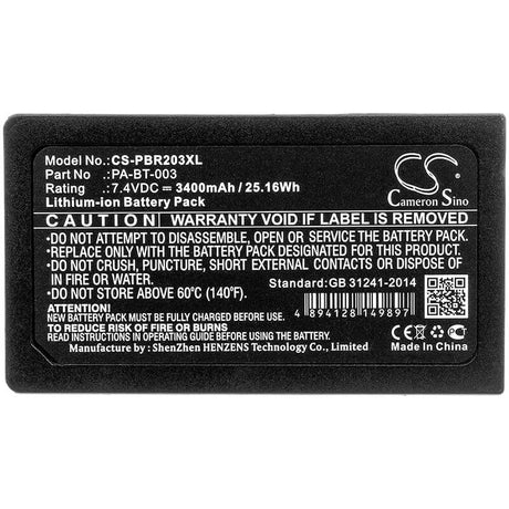 7.4V, Li-ion, 3400mAh, Portable Printer battery fits Brother, Pa-bt-003, Rj-2030, Rj-2050, 25.16Wh Portable Printer Cameron Sino Technology Limited