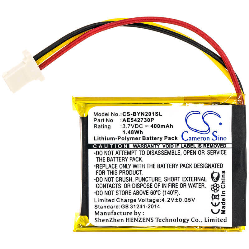 3.7V, Li-Polymer, 400mAh, GPS battery fits Bushnell, Ae542730p, 368224, Neo Ghost, 1.48Wh GPS, Navigator Cameron Sino Technology Limited