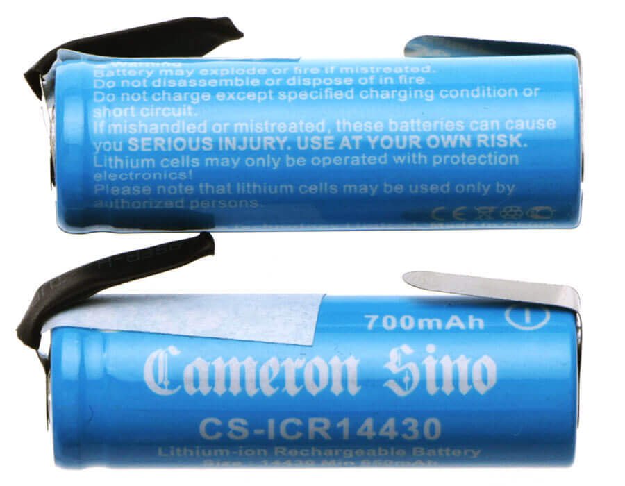 Cameron Sino CS-ICR14430NT 2pcs Lithium Ion 14430 4/5 AA Battery Pack with Solder Tabs – 650mAh 14430 Cameron Sino Technology Limited