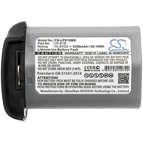 10.8V, Li-ion, 3350mAh, Camera battery fits Canon, Lp-e19, 1d Mark 3, 1d Mark 4, 36.18Wh Camera Cameron Sino Technology Limited (Camera)