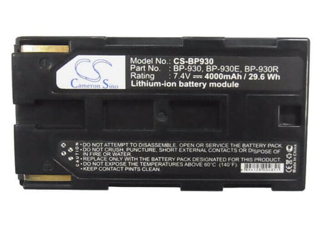 7.4V, Li-ion, 4000mAh, Camera battery fits Canon, Bp-930, C2, Dm-mv1, 29.6Wh Camera Cameron Sino Technology Limited (Camera)