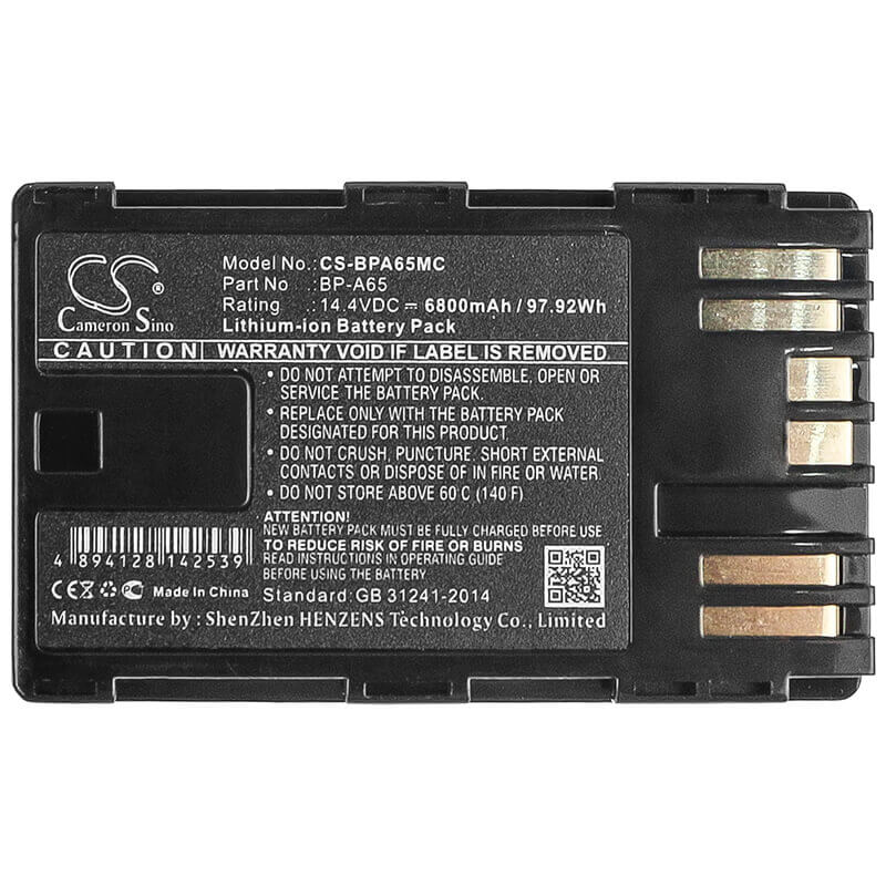 14.4V, Li-ion, 6800mAh, Camera battery fits Canon, Bp-a65, Ca-cp200l, Eos C200, 97.92Wh Camera Cameron Sino Technology Limited (Camera)