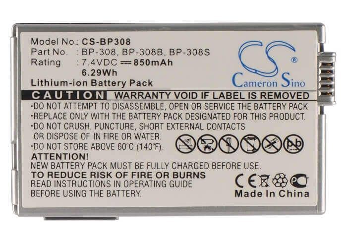 7.4V, Li-ion, 850mAh, Camera battery fits Canon, Bp-308, Dc51, Dmvx4i, 6.29Wh Camera Cameron Sino Technology Limited (Camera)