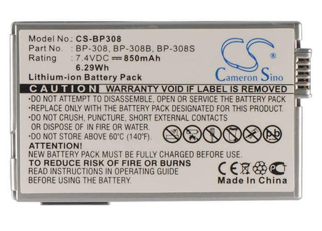 7.4V, Li-ion, 850mAh, Camera battery fits Canon, Bp-308, Dc51, Dmvx4i, 6.29Wh Camera Cameron Sino Technology Limited (Camera)