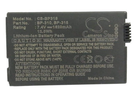 7.4V, Li-ion, 1620mAh, Camera battery fits Canon, Bp-310, Dc51, Ixy Dvm5, 11.988Wh Camera Cameron Sino Technology Limited (Camera)