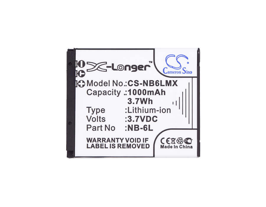 3.7V, Li-ion, 1000mAh, Camera battery fits Canon, Nb-6l, Digital Ixus 200 Is, Digital Ixus 210, 3.7Wh Camera Cameron Sino Technology Limited (Camera)