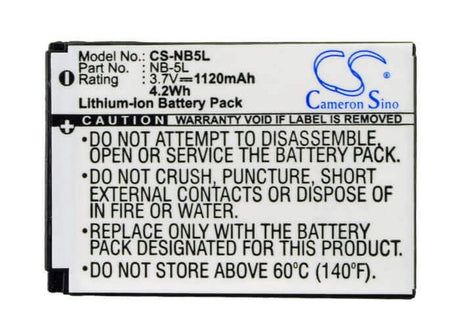 Camera Battery For Canon NB-5L, Digital Ixus 800 Is, 3.7v, 1120mah - 4.14wh Camera Cameron Sino Technology Limited (Camera)