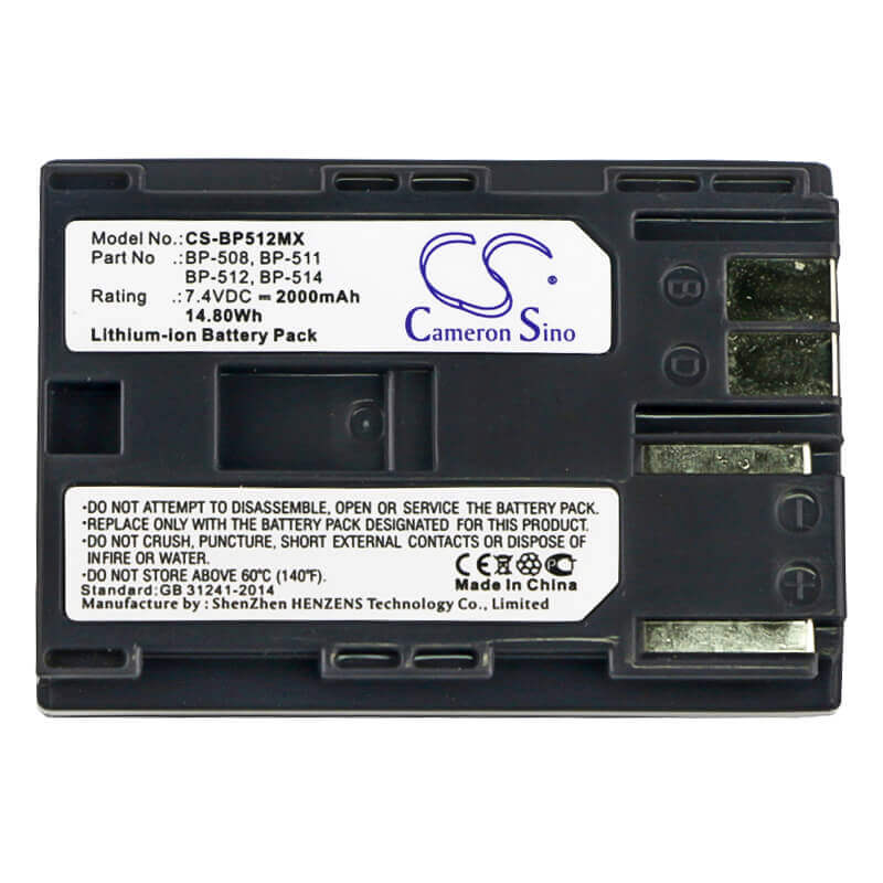 7.4V, Li-ion, 2000mAh, Camera battery fits Canon, Bp-508, Dm-mv100x, Dm-mv100xi, 14.8Wh Camera Cameron Sino Technology Limited (Camera)