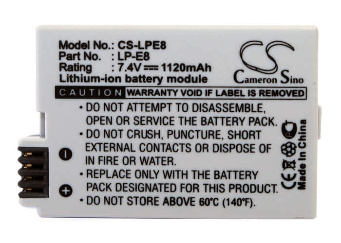 7.4V, Li-ion, 1120mAh, Camera battery fits Canon, Lp-e8, Ef-s, Eos 550d, 8.288Wh Camera Cameron Sino Technology Limited (Camera)
