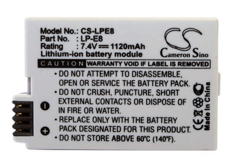 7.4V, Li-ion, 1120mAh, Camera battery fits Canon, Lp-e8, Ef-s, Eos 550d, 8.288Wh Camera Cameron Sino Technology Limited (Camera)