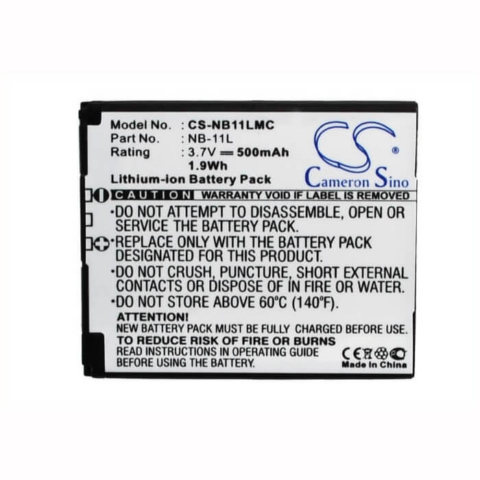 3.7V, Li-ion, 500mAh, Camera battery fits Canon, Nb-11l, Elph 110 Hs, Elph 340 Hs, 1.85Wh Camera Cameron Sino Technology Limited (Camera)