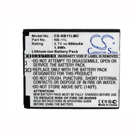 3.7V, Li-ion, 500mAh, Camera battery fits Canon, Nb-11l, Elph 110 Hs, Elph 340 Hs, 1.85Wh Camera Cameron Sino Technology Limited (Camera)