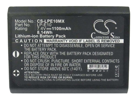 7.4V, Li-ion, 1100mAh, Camera battery fits Canon, Lp-e10, Ds126291, Ds126491, 8.14Wh Camera Cameron Sino Technology Limited (Camera)