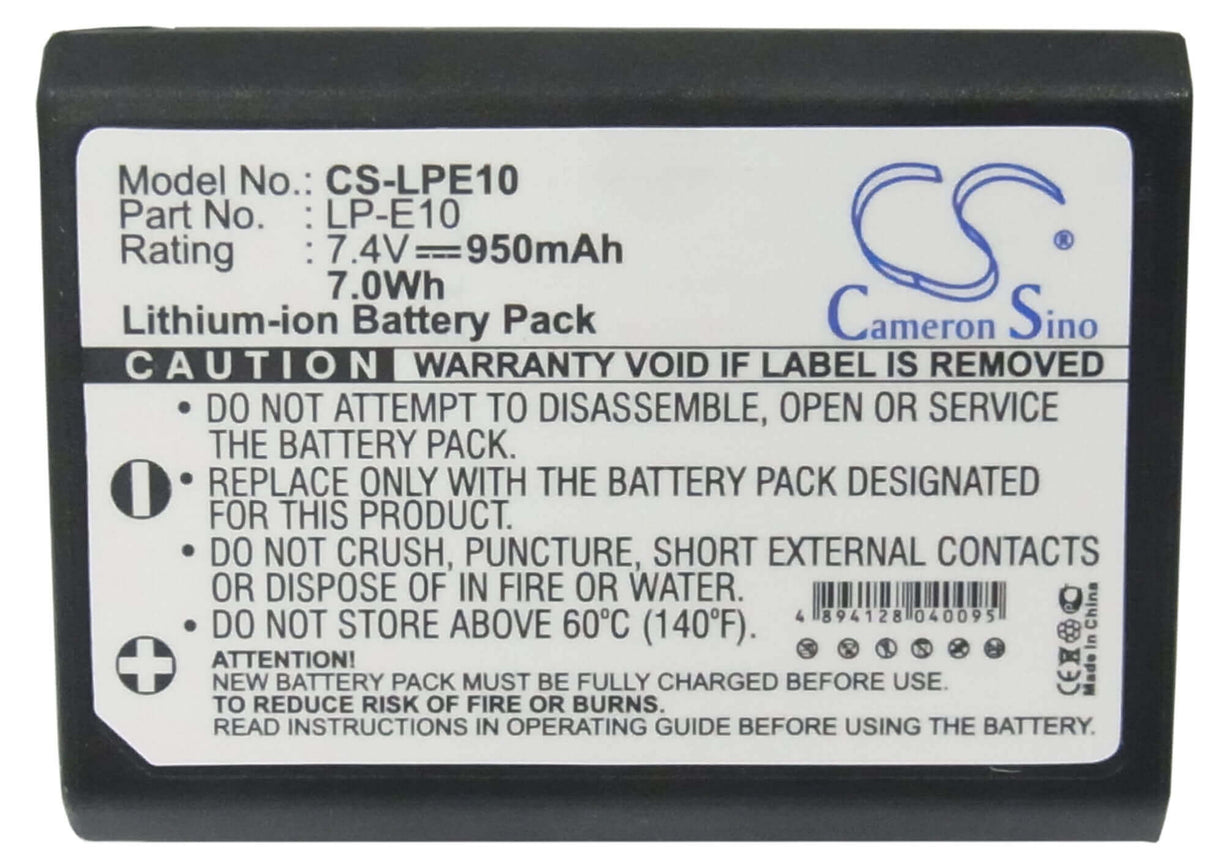 7.4V, Li-ion, 950mAh, Camera battery fits Canon, Lp-e10, Ds126291, Ds126491, 7.03Wh Camera Cameron Sino Technology Limited (Camera)