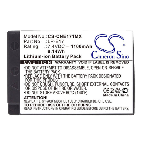 Camera Battery For Canon, Eos 200d, Eos 750d, Eos 760d 7.4v, 1100mah - 8.14wh Camera Cameron Sino Technology Limited (Camera)