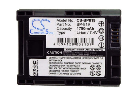 7.4V, Li-ion, 1780mAh, Camera battery fits Canon, Bp-819, Fs10 Flash Memory Camcorder, Fs100 Flash Memory Camcorder, 13.172Wh Camera Cameron Sino Technology Limited (Camera)