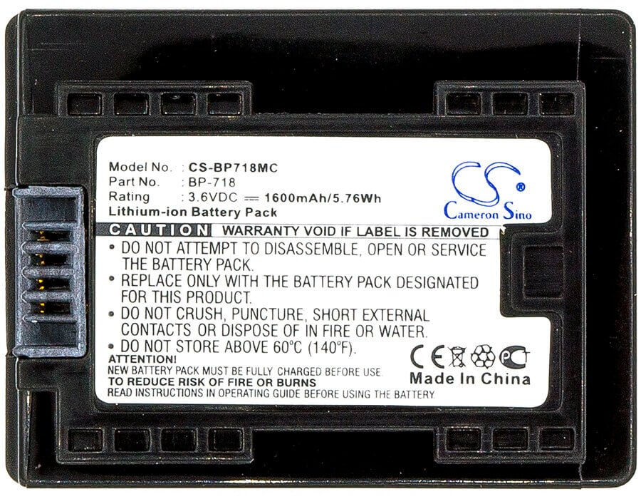 3.6V, Li-ion, 1600mAh, Camera battery fits Canon, Bp-718, Ixia Hf M56, Ixia Hf R306, 5.76Wh Camera Cameron Sino Technology Limited (Camera)