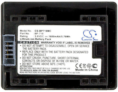 3.6V, Li-ion, 1600mAh, Camera battery fits Canon, Bp-718, Ixia Hf M56, Ixia Hf R306, 5.76Wh Camera Cameron Sino Technology Limited (Camera)
