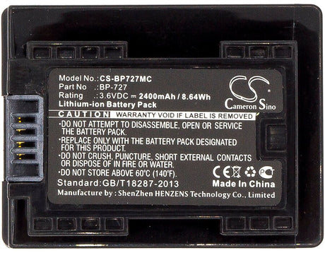 3.6V, Li-ion, 2400mAh, Camera battery fits Canon, Bp-727, Ixia Hf R306, Legria Hf R36, 8.64Wh Camera Cameron Sino Technology Limited (Camera)