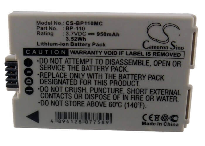 3.7V, Li-ion, 950mAh, Camera battery fits Canon, Bp-110, Legria Hf R205, Legria Hf R206, 3.515Wh Camera Cameron Sino Technology Limited (Camera)