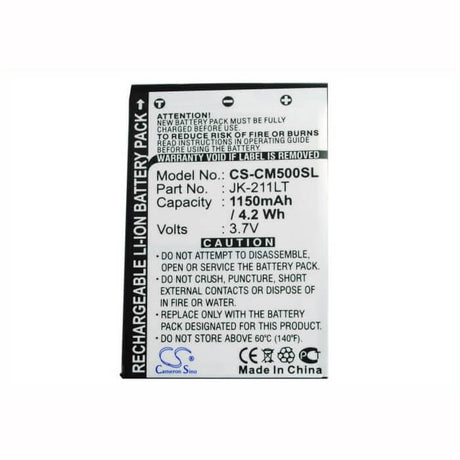 3.7V, Li-ion, 1150mAh, PDA battery fits Casio, Jk-211lt, Cassiopeia Em500, Cassiopeia Em-500, 4.26Wh PDA, Pocket PC Cameron Sino Technology Limited (Suspended)