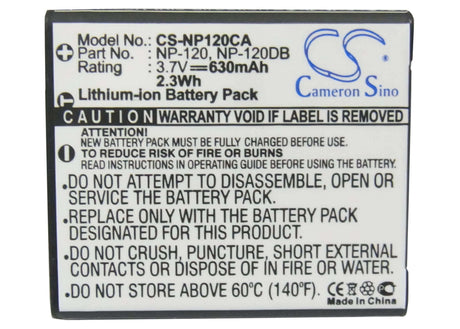 3.7V, Li-ion, 550mAh, Camera battery fits Casio, Np-120, Exilim Ex-ex-s200bk, Exilim Ex-s200, 2.035Wh Camera Cameron Sino Technology Limited (Suspended)