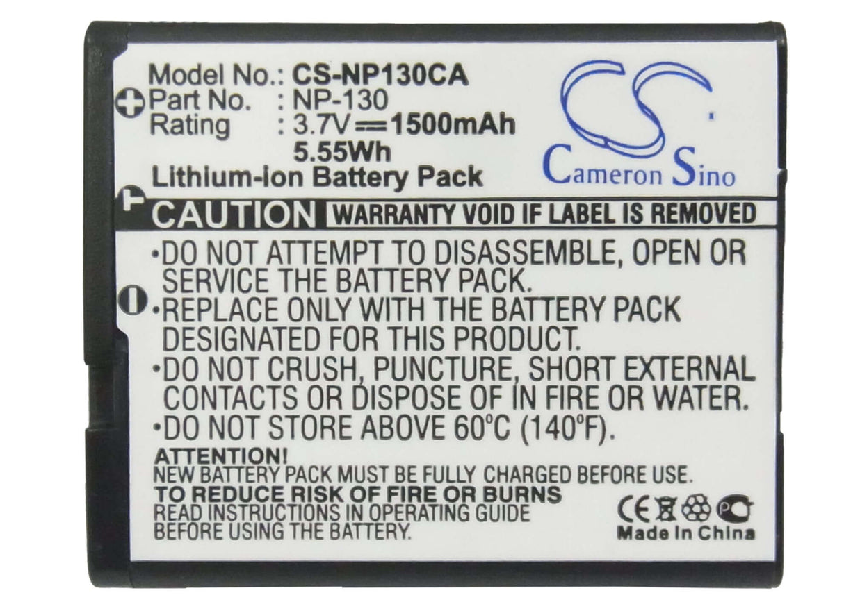 3.7V, Li-ion, 1500mAh, Camera battery fits Casio, Np-130, Exilim Ex-fc300s, Exilim Ex-h30, 5.55Wh Camera Cameron Sino Technology Limited (Camera)