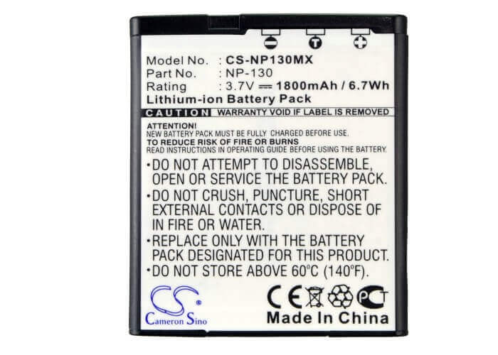 3.7V, Li-ion, 1800mAh, Camera battery fits Casio, Np-130, Exilim Ex-fc300s, Exilim Ex-h30, 6.66Wh Camera Cameron Sino Technology Limited (Camera)