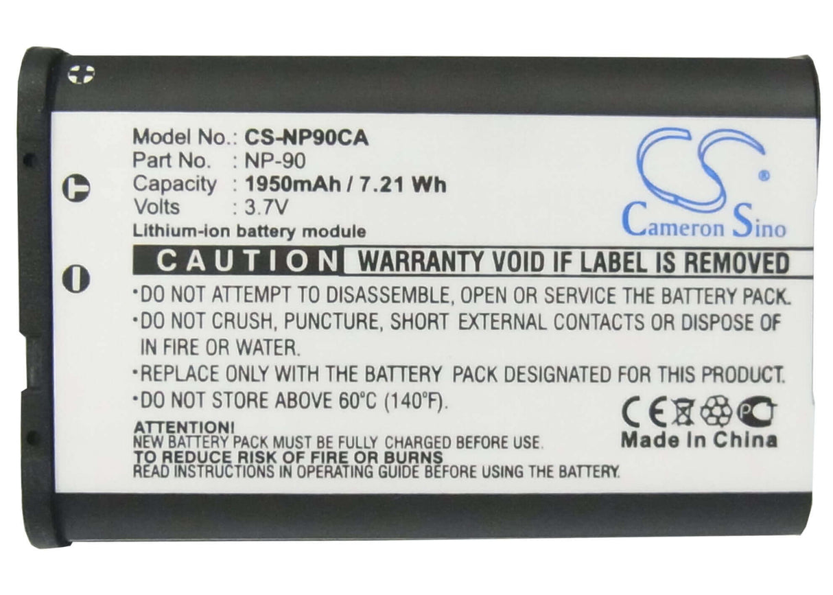 3.7V, Li-ion, 1950mAh, Camera battery fits Casio, Np-90, Exilim Ex-fh100, Exilim Ex-fh100bk, 7.215Wh Camera Cameron Sino Technology Limited (Camera)