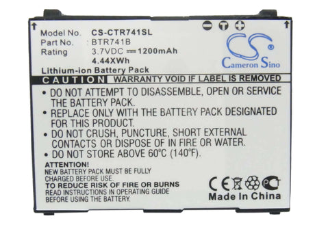 3.7V, Li-ion, 1200mAh, SmartPhone battery fits Verizon, Casio, Btr731b, Gzone Brigade, Gzone Brigade C741, 4.44Wh Mobile, SmartPhone Cameron Sino Technology Limited (Smartphone)