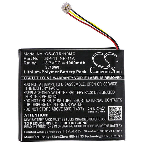 3.7V, Li-Polymer, 1000mAh, Camera battery fits Casio, Lis1639cspc, Tr Mini, Tr-m11, 3.7Wh Camera Cameron Sino Technology Limited (Camera)