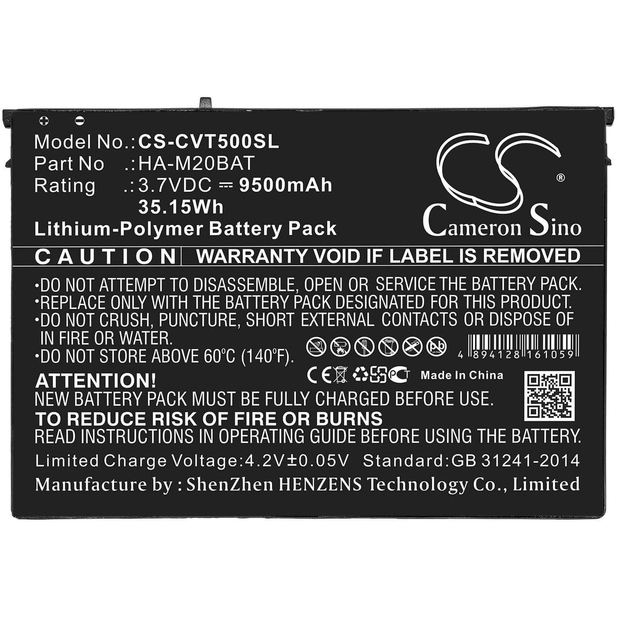 3.7V, Li-Polymer, 9500mAh, Tablet battery fits Casio, Ha-m20bat, V-t500, 35.15Wh Tablet Cameron Sino Technology Limited