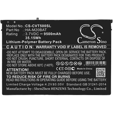 3.7V, Li-Polymer, 9500mAh, Tablet battery fits Casio, Ha-m20bat, V-t500, 35.15Wh Tablet Cameron Sino Technology Limited