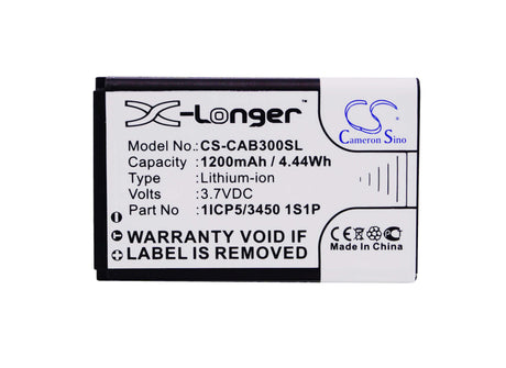 3.7V, Li-ion, 1200mAh, SmartPhone battery fits Manta, Cat, 1icp5/3450 1s1p, B30, 4.44Wh Mobile, SmartPhone Cameron Sino Technology Limited (Smartphone)