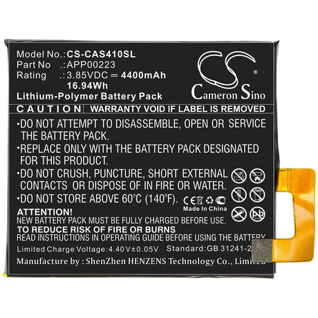 3.85V, Li-Polymer, 4400mAh, SmartPhone battery fits Cat, Caterpillar, App00223, S41, 16.94Wh Mobile, SmartPhone Cameron Sino Technology Limited (Smartphone)