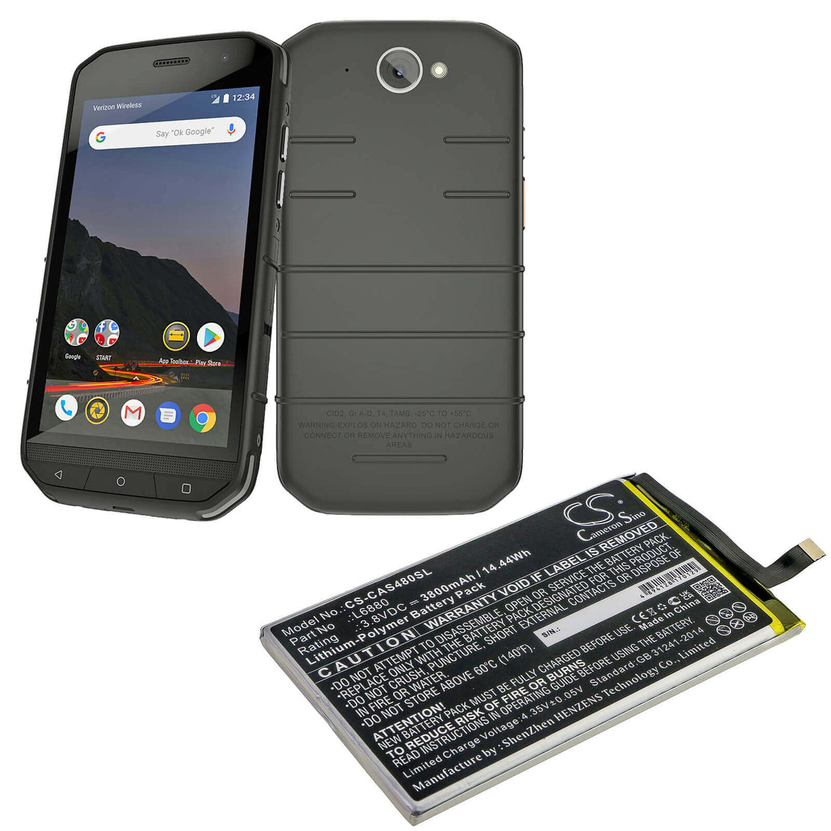 3.8V, Li-Polymer, 3800mAh, SmartPhone battery fits Sprint, Caterpillar, Cat, L6880, S48c, 14.44Wh Mobile, SmartPhone Cameron Sino Technology Limited (Smartphone)