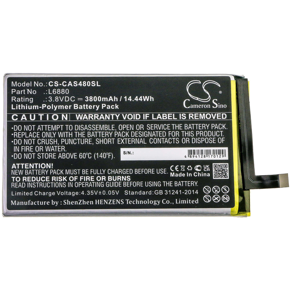 3.8V, Li-Polymer, 3800mAh, SmartPhone battery fits Sprint, Caterpillar, Cat, L6880, S48c, 14.44Wh Mobile, SmartPhone Cameron Sino Technology Limited (Smartphone)