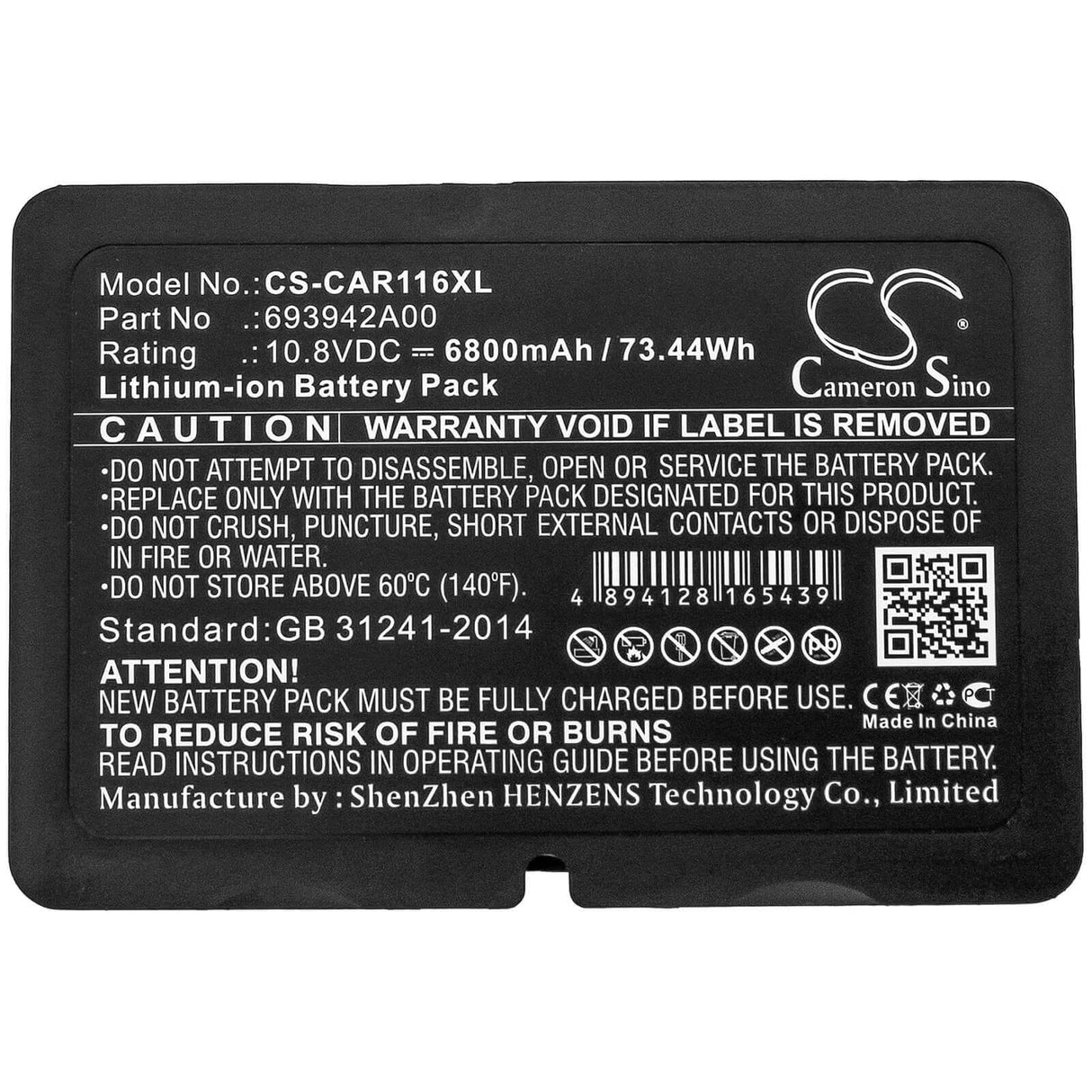 10.8V, Li-ion, 6800mAh, Equipment battery fits Chauvin Arnoux, 693942a00, C.A 6116N, C.a 6117, 73.44Wh Equipment, Survey, Test Cameron Sino Technology Limited