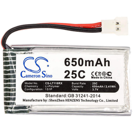 3.7V, Li-Polymer, 650mAh, Drones battery fits Huajun, Hubsan, H107c-a24, Cx-30w, 2.41Wh Drones Cameron Sino Technology Limited
