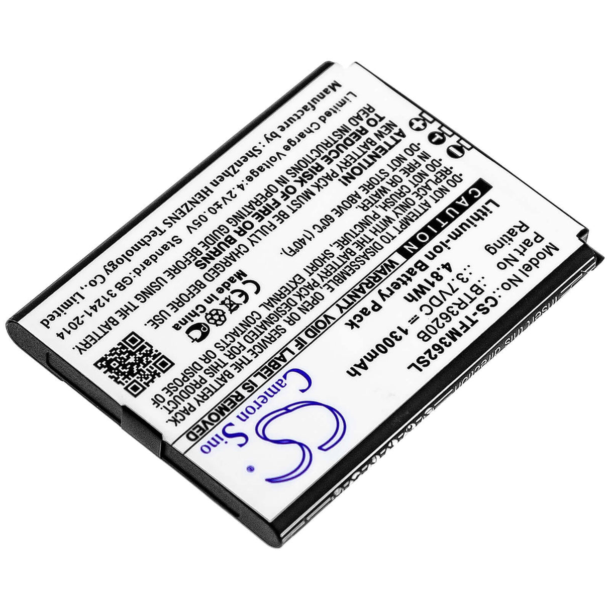 3.7V, Li-ion, 1300mAh, Batterie de SmartPhone compatible avec Cingular, Btr3620b, 3g Flip M3620, 4.81Wh Mobile, SmartPhone Cameron Sino Technology Limited (Suspendu)